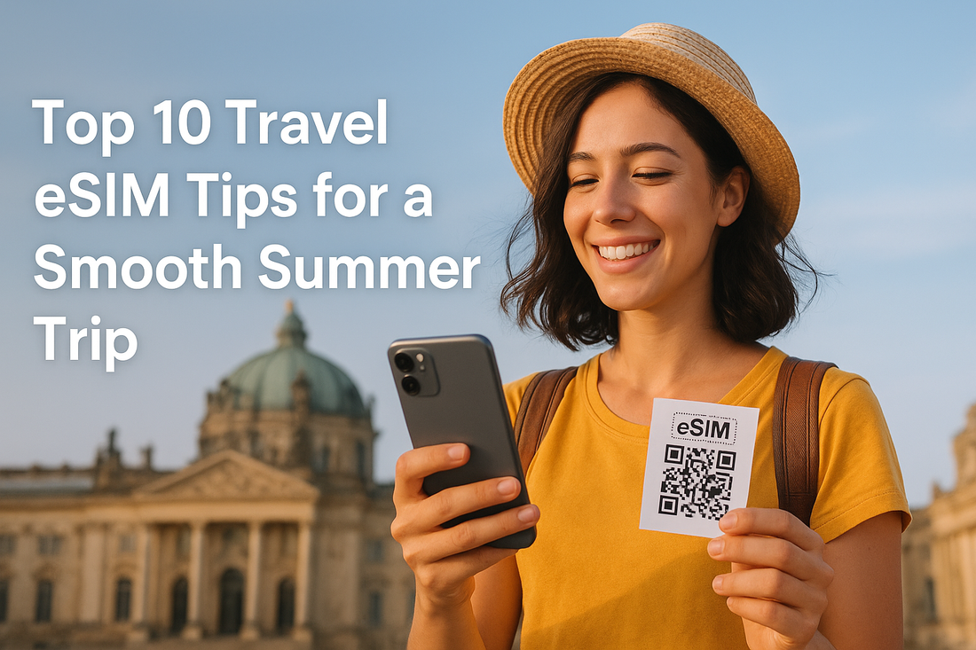 Top 10 Travel eSIM Tips for a Smooth Summer Trip” — EC eSIM blog cover image.