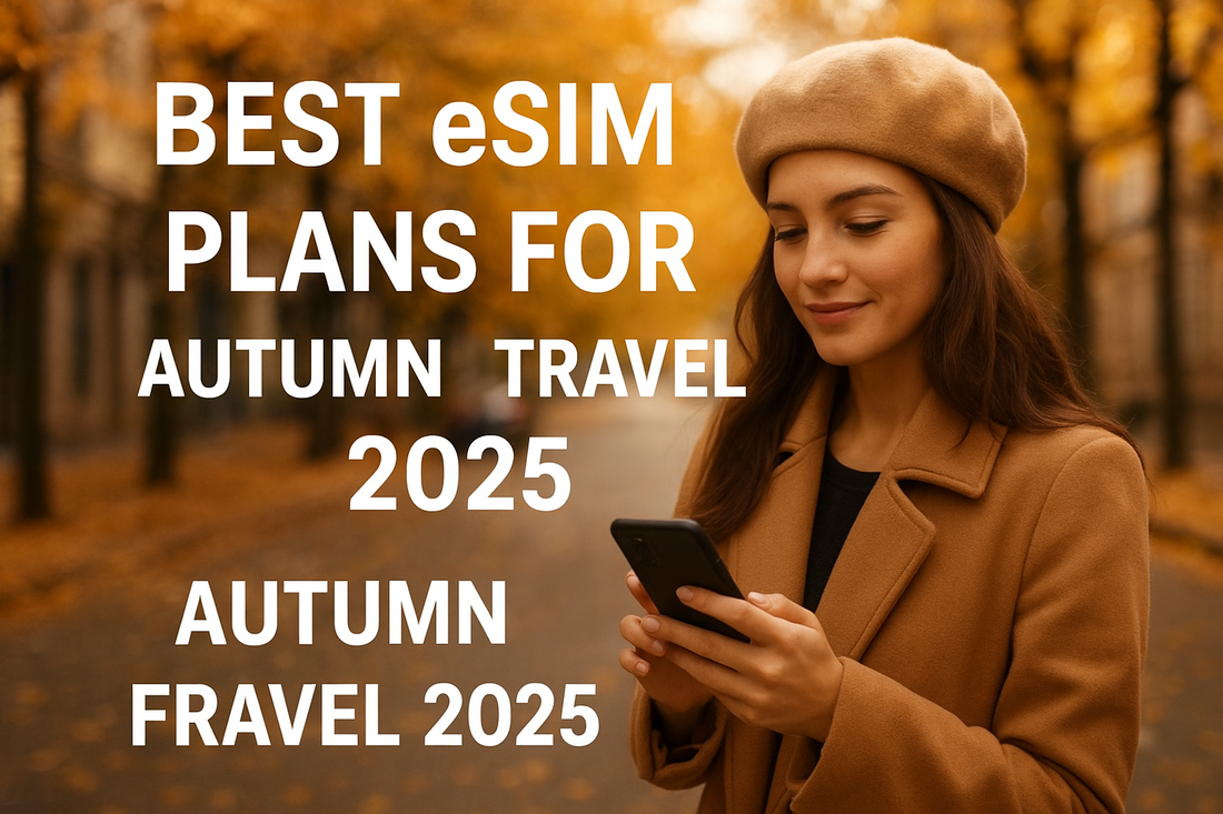 Traveler using smartphone with eSIM app during autumn 2025 trip in Europe — best eSIM plans for travel by EC eSIM.